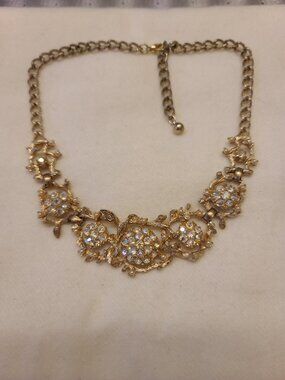 Vintage Coro Floral Art Deco Choker Aurora Borealis 16inch gold tone